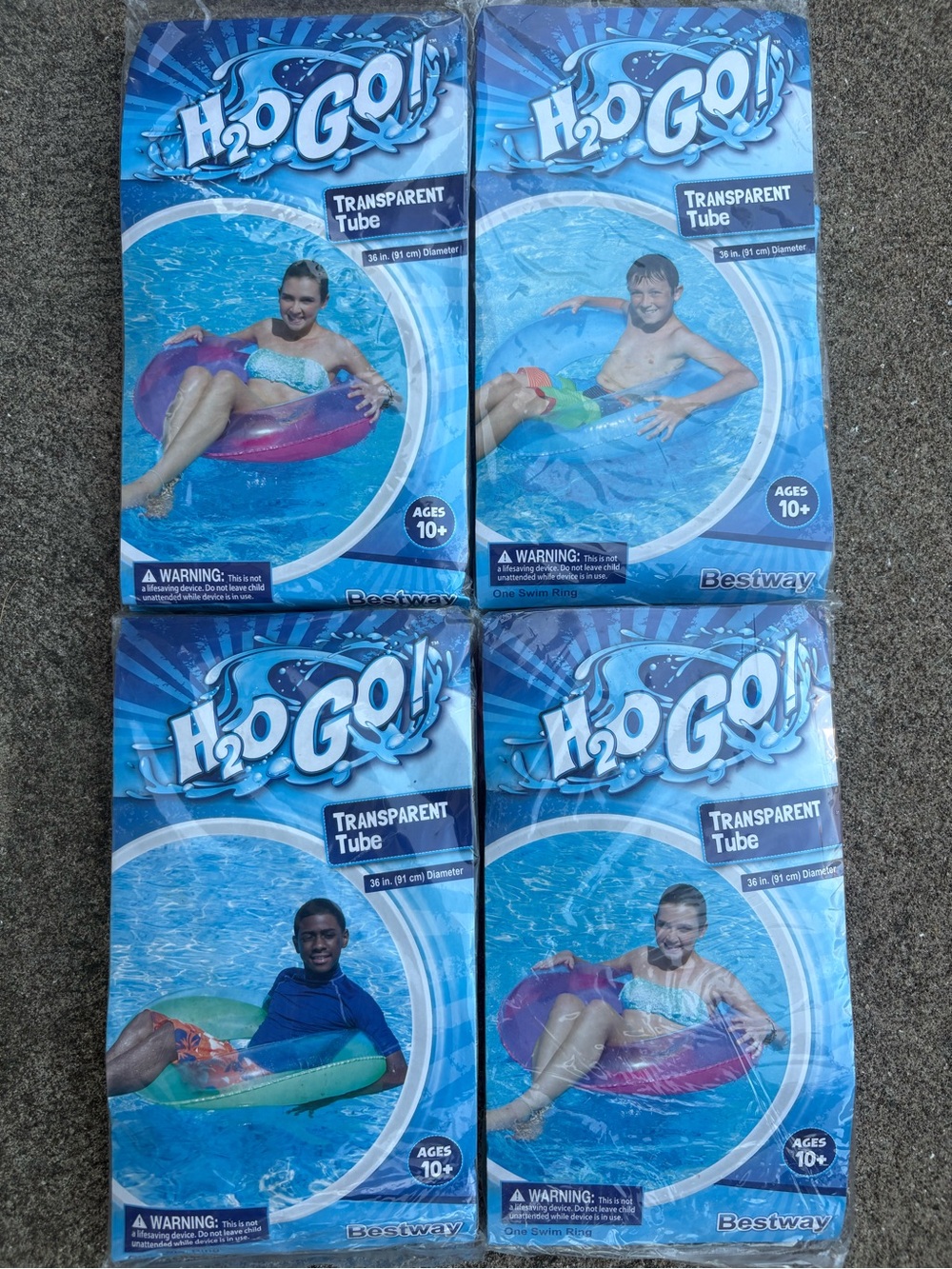 Lot 4 NEW H2O Go Large Blow Up Tubes Floats 36” Rings Green Pink Blue Bestway